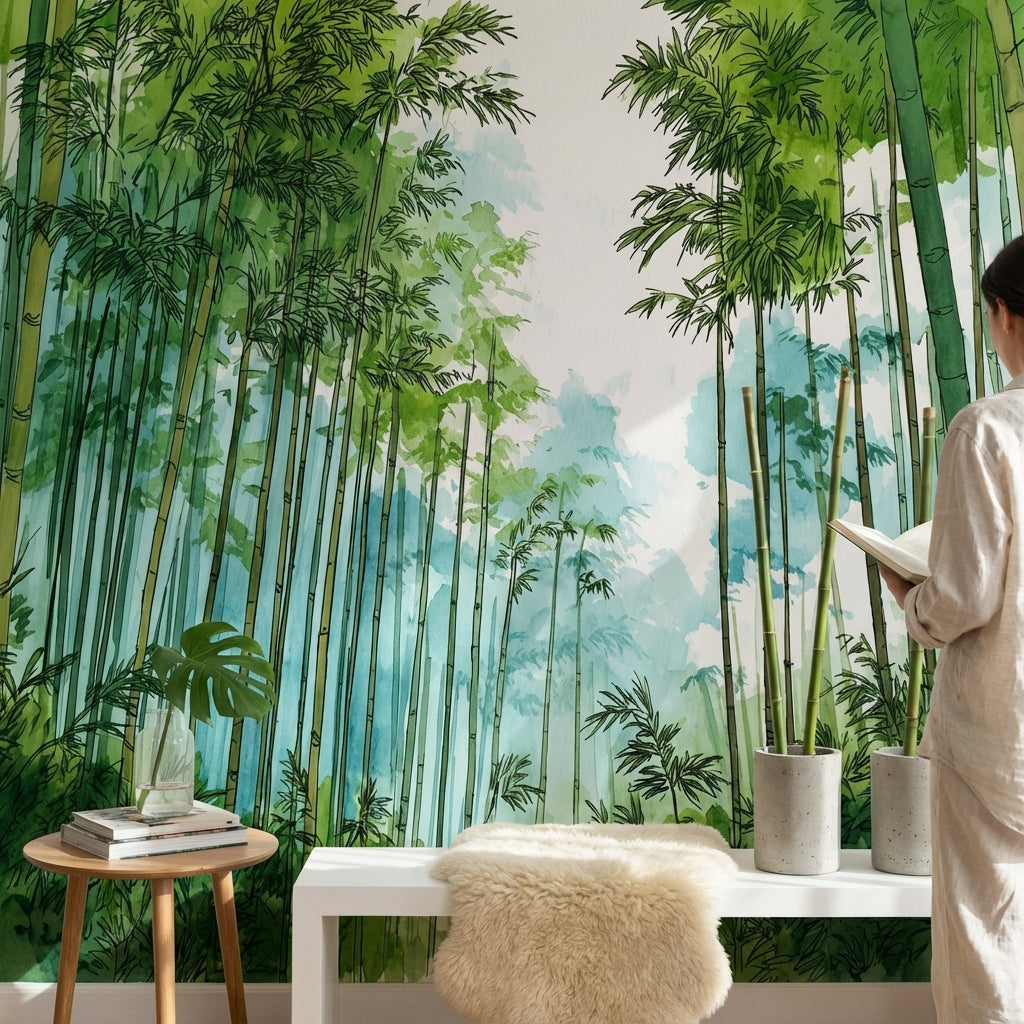 Bamboo Wallpaper Forest Green Removable Wall Decor