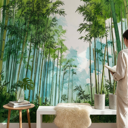 Bamboo Wallpaper Forest Green Removable Wall Decor