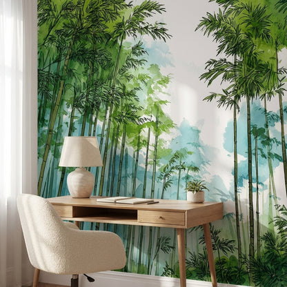 Bamboo Wallpaper Forest Green Removable Wall Decor