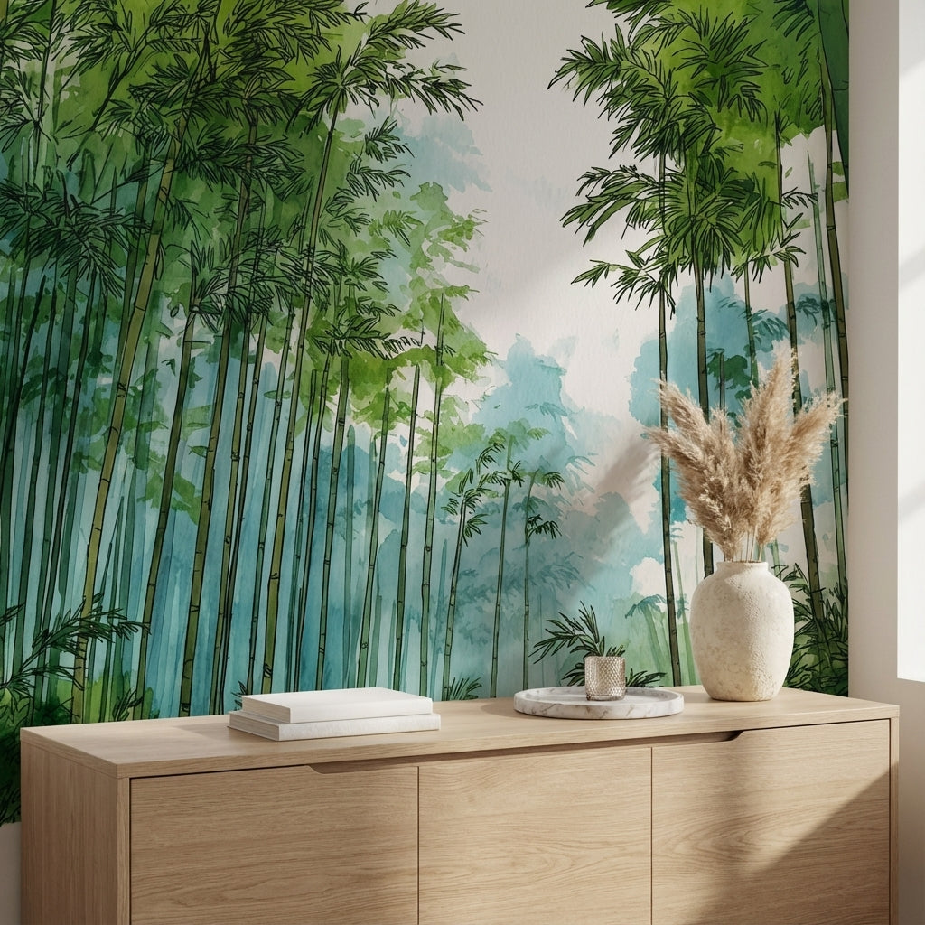 Bamboo Wallpaper Forest Green Removable Wall Decor
