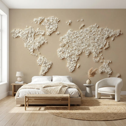 World Map Wallpaper Beige Modern Wall Decor
