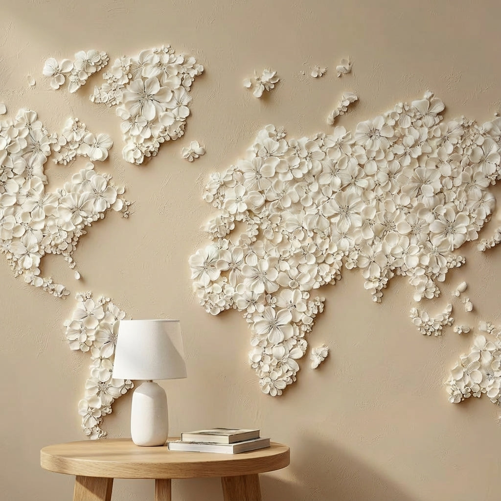 World Map Wallpaper Beige Modern Wall Decor