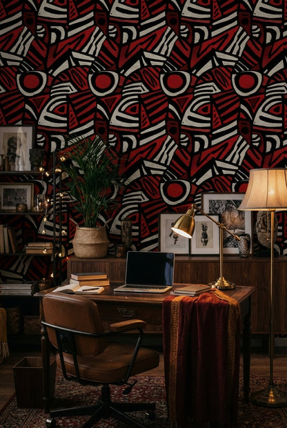 Abstract Geometric Wallpaper Red Removable Modern Wall Mural