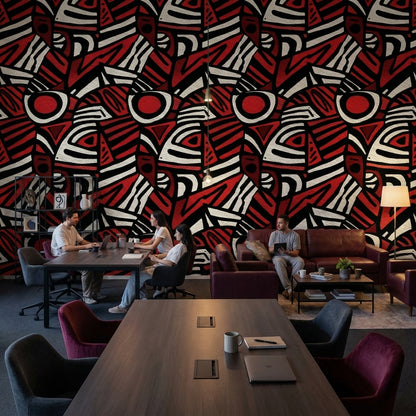 Abstract Geometric Wallpaper Red Removable Modern Wall Mural