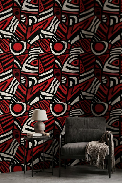 Abstract Geometric Wallpaper Red Removable Modern Wall Mural