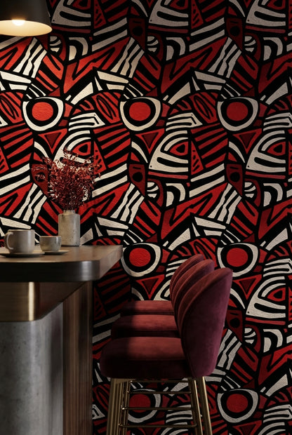 Abstract Geometric Wallpaper Red Removable Modern Wall Mural