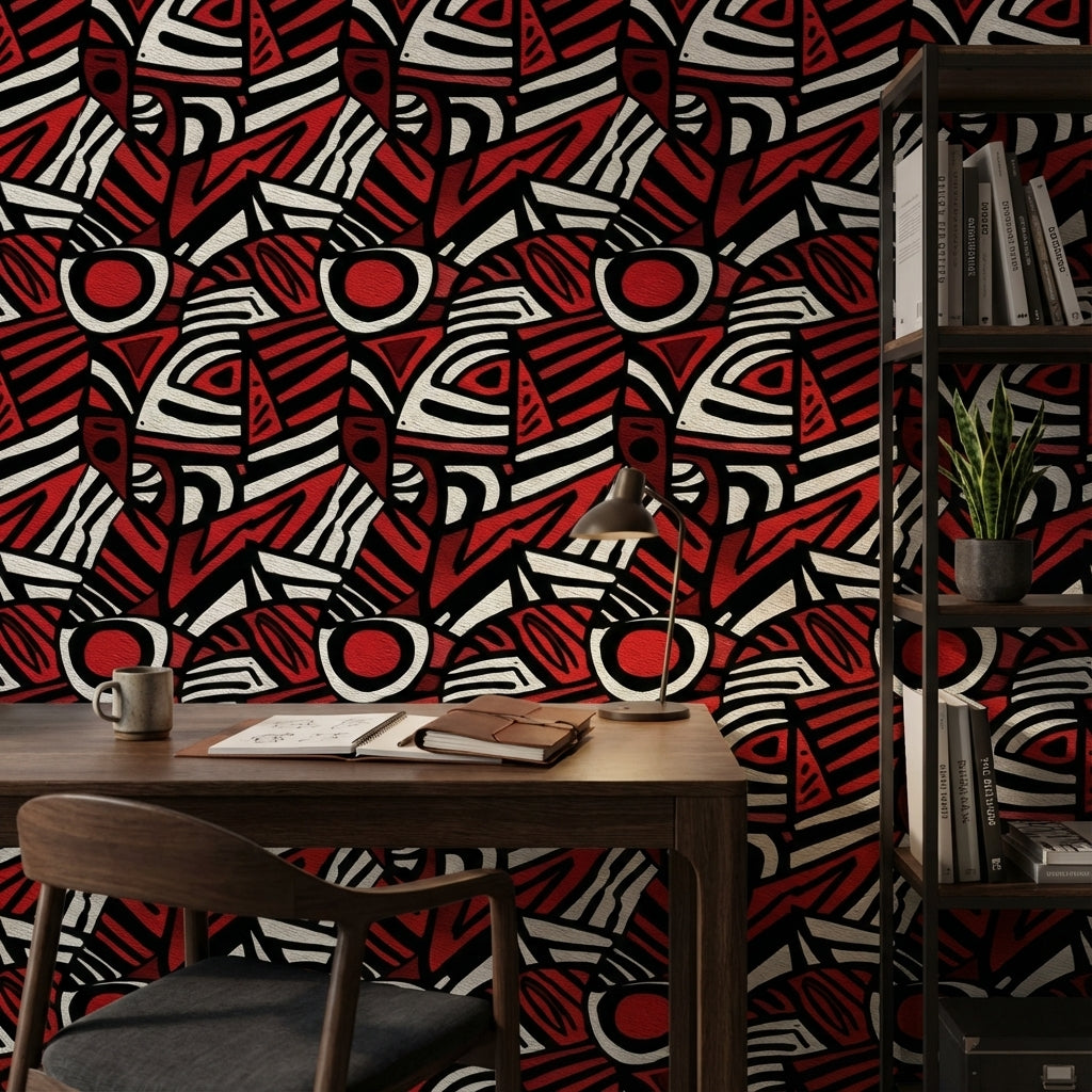 Abstract Geometric Wallpaper Red Removable Modern Wall Mural