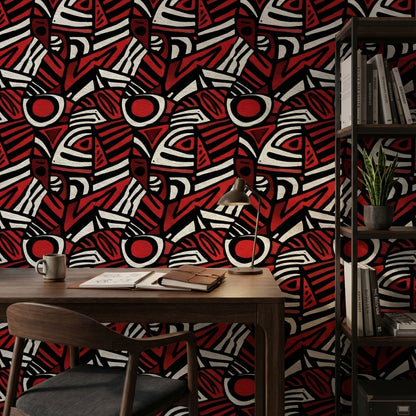 Abstract Geometric Wallpaper Red Removable Modern Wall Mural