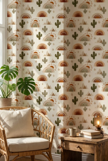 Desert Wallpaper Cactus Removable Rainbow Wall Mural
