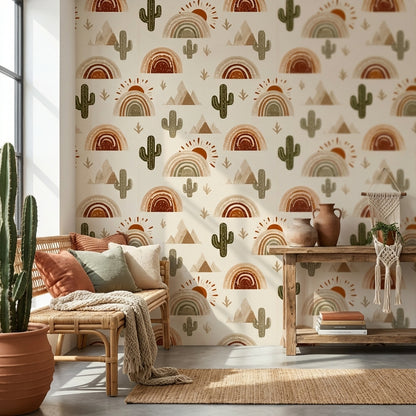 Desert Wallpaper Cactus Removable Rainbow Wall Mural
