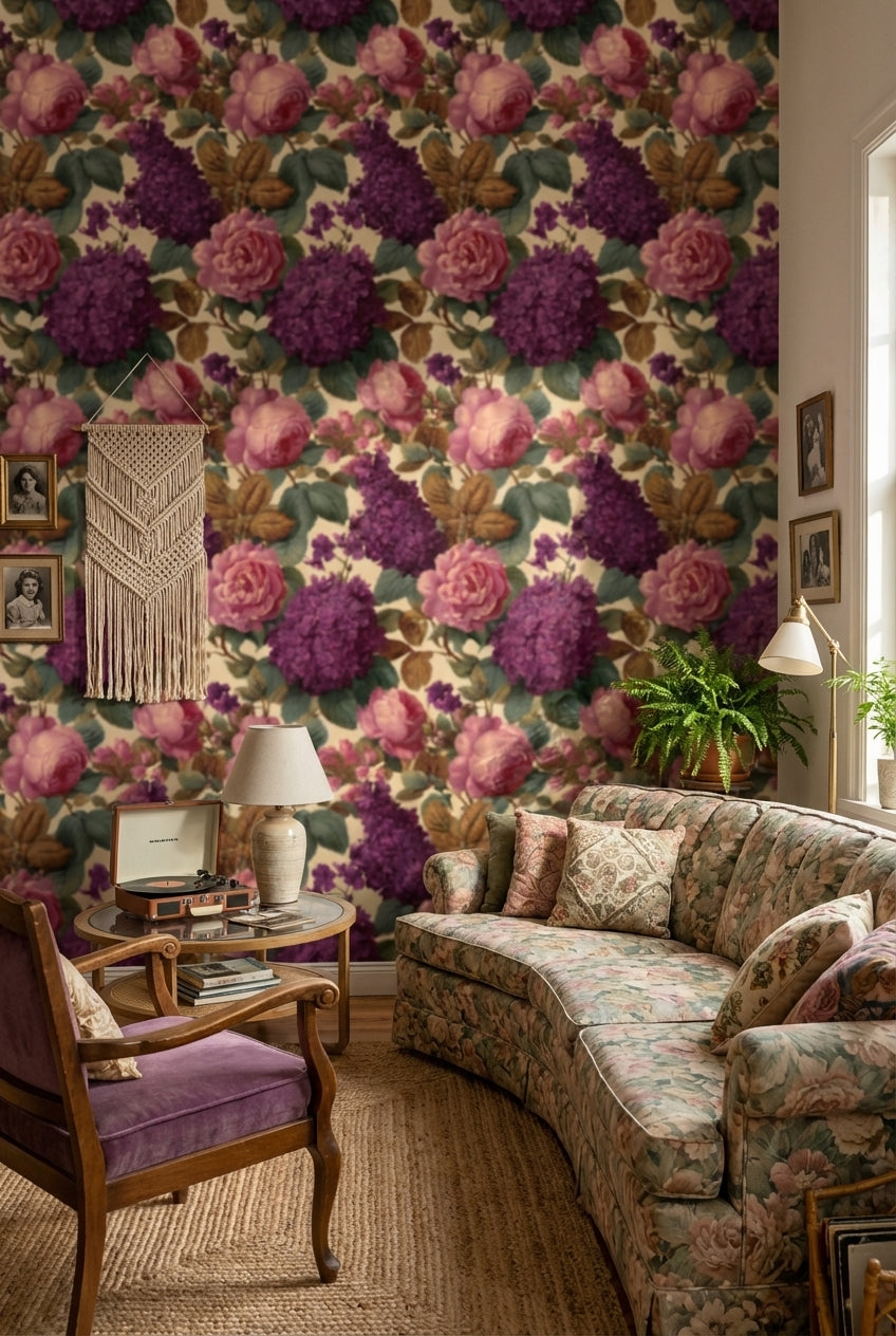 Floral Wallpaper Vintage Roses Wall Mural