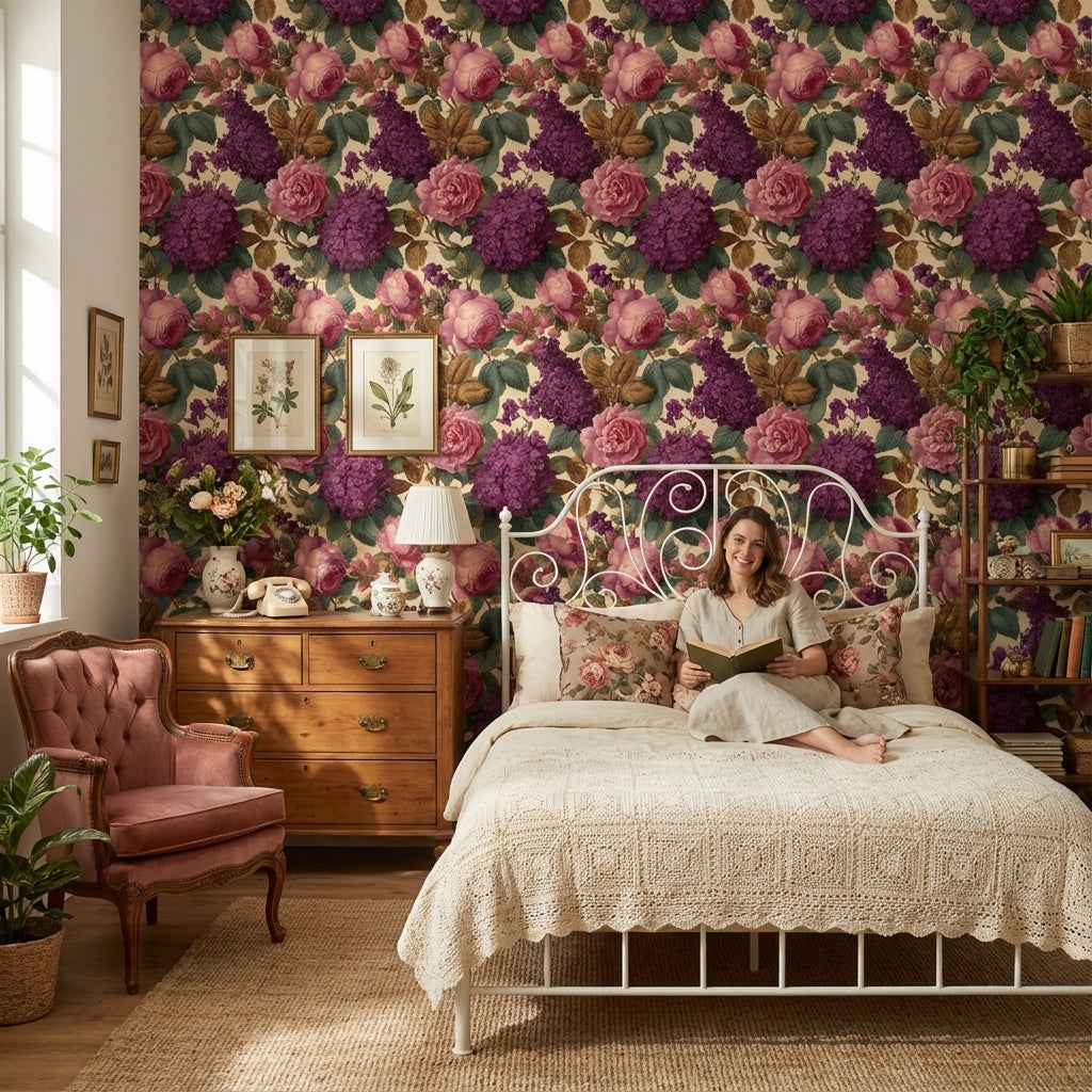 Floral Wallpaper Vintage Roses Wall Mural
