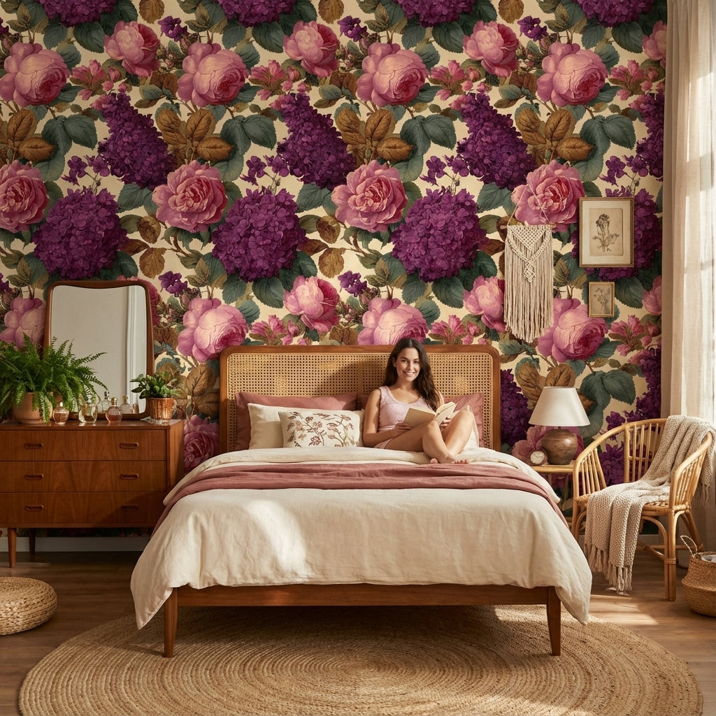 Floral Wallpaper Vintage Roses Wall Mural