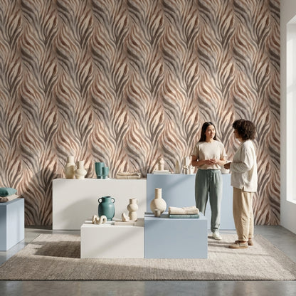 Warm Taupe Abstract Stripe Wallpaper