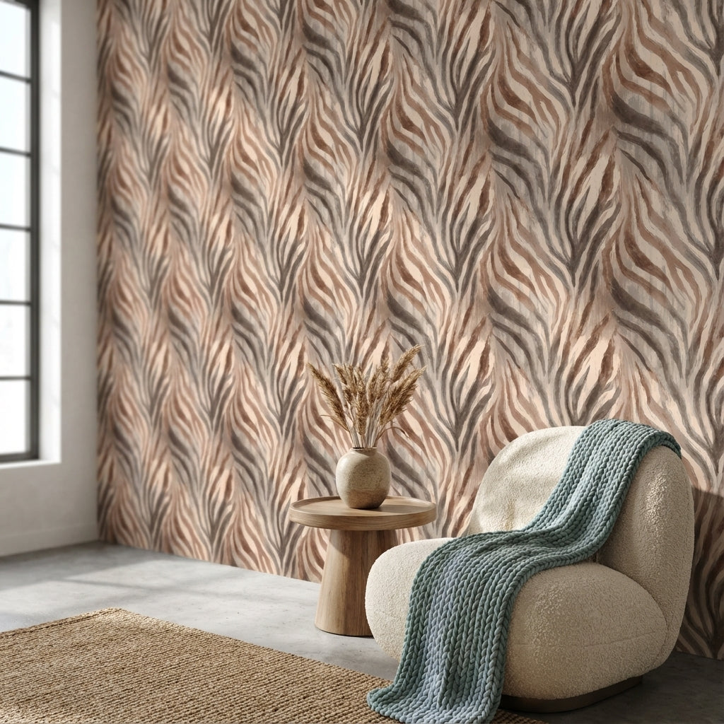 Warm Taupe Abstract Stripe Wallpaper