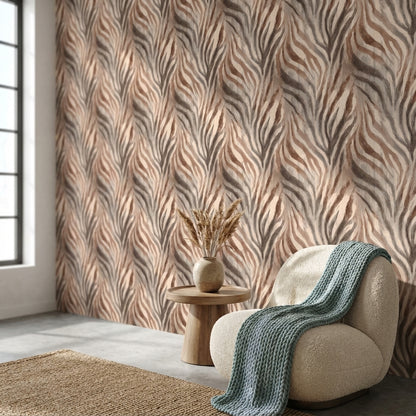 Warm Taupe Abstract Stripe Wallpaper