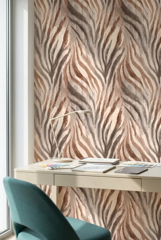 Warm Taupe Abstract Stripe Wallpaper