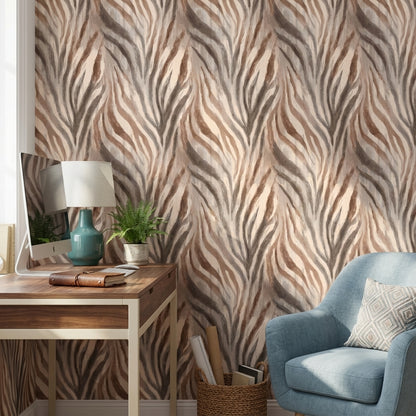 Warm Taupe Abstract Stripe Wallpaper