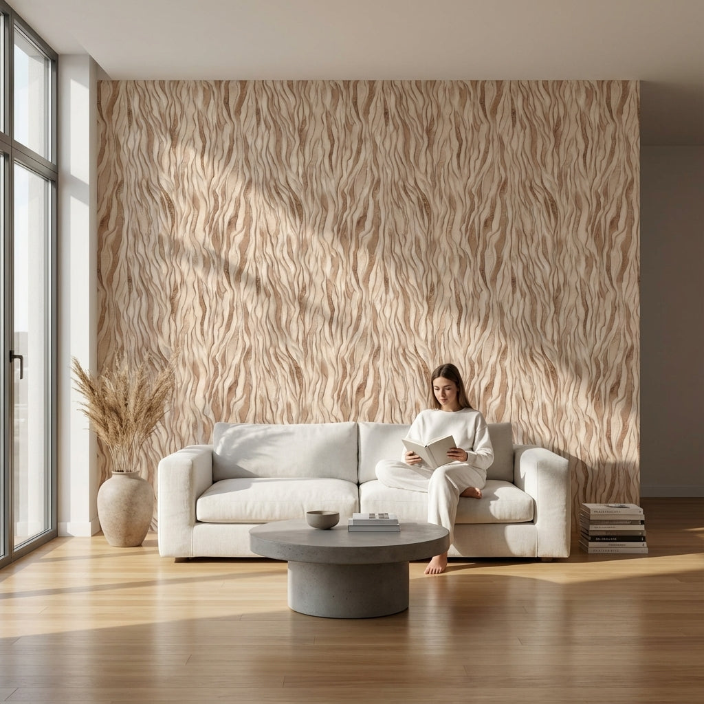 Warm Beige Abstract Ripple Wallpaper