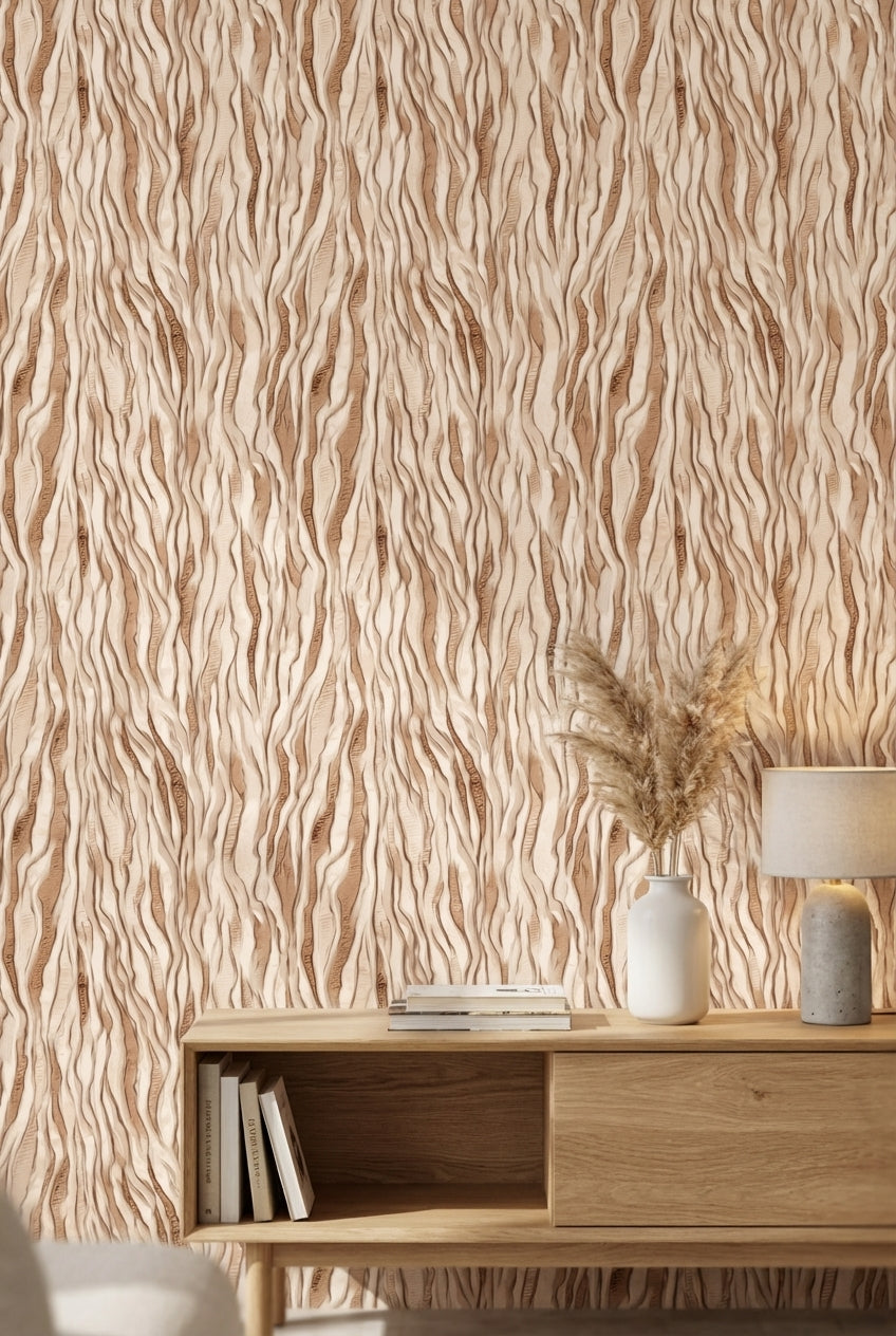 Warm Beige Abstract Ripple Wallpaper