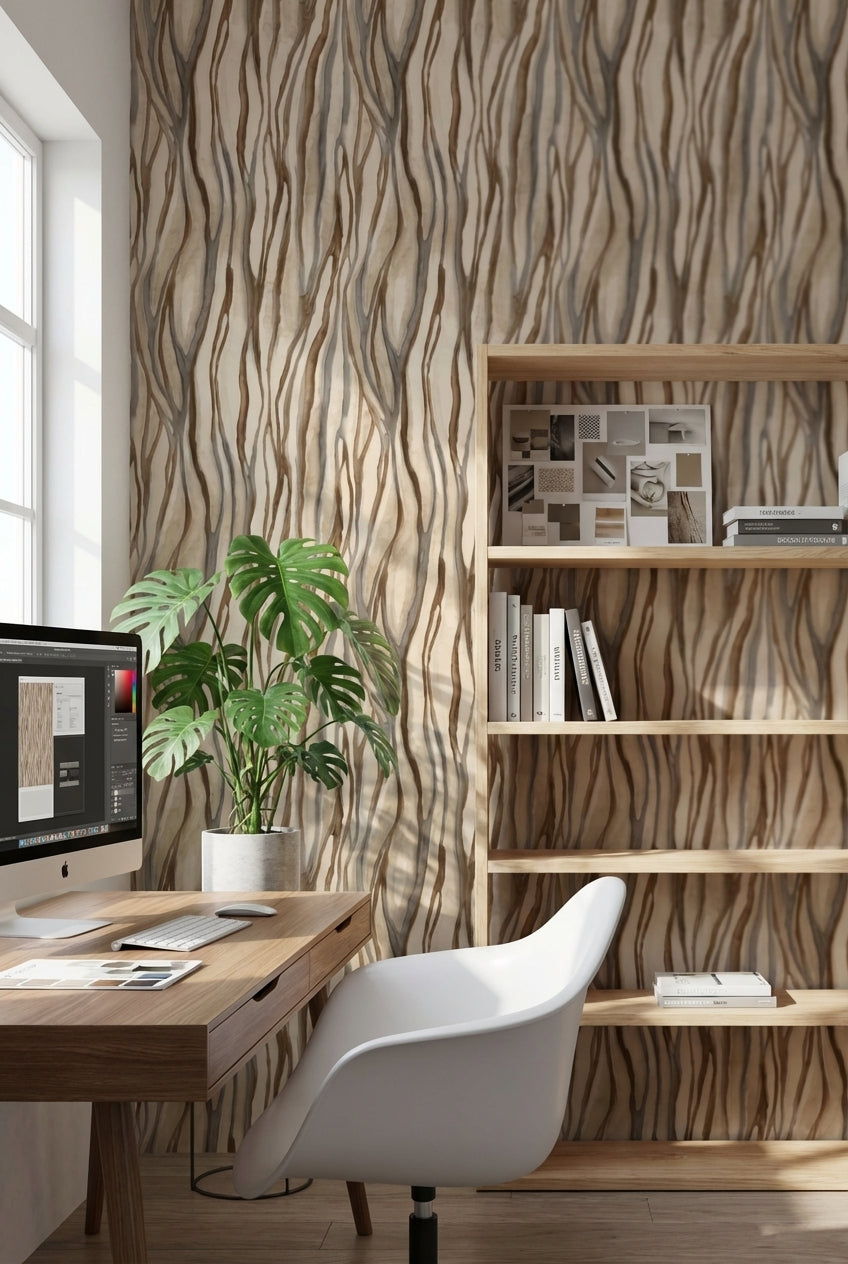 Beige and Brown Abstract Stripe Pattern Wallpaper