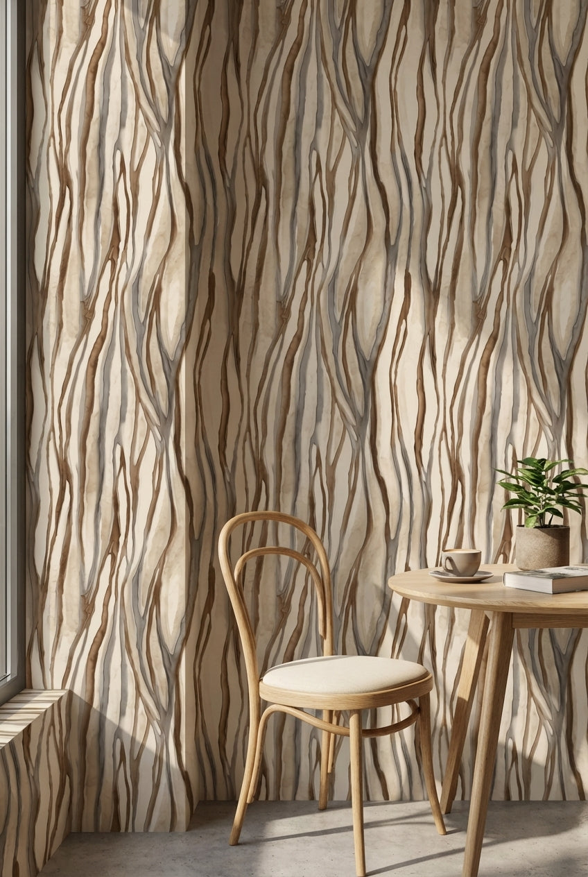 Beige and Brown Abstract Stripe Pattern Wallpaper