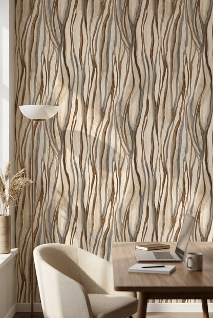 Beige and Brown Abstract Stripe Pattern Wallpaper