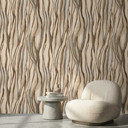 Beige and Brown Abstract Stripe Pattern Wallpaper