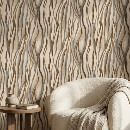 Beige and Brown Abstract Stripe Pattern Wallpaper