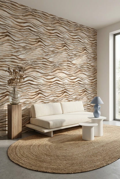 Beige and Brown Wave Abstract Wallpaper