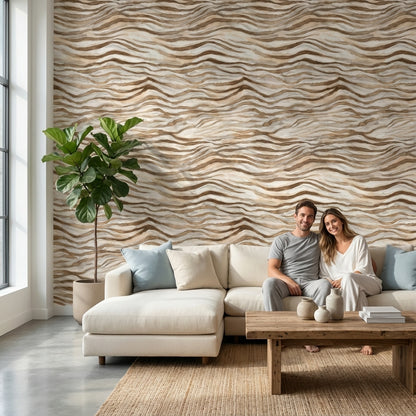 Beige and Brown Wave Abstract Wallpaper
