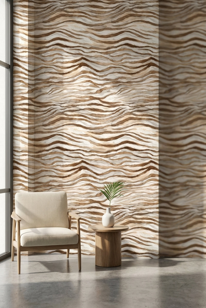 Beige and Brown Wave Abstract Wallpaper