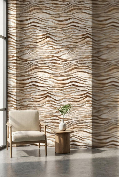 Beige and Brown Wave Abstract Wallpaper