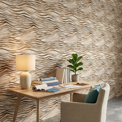 Beige and Brown Wave Abstract Wallpaper