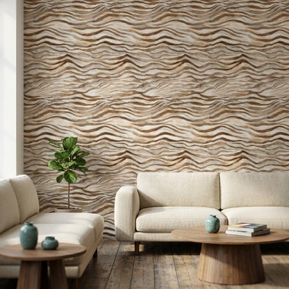 Beige and Brown Wave Abstract Wallpaper