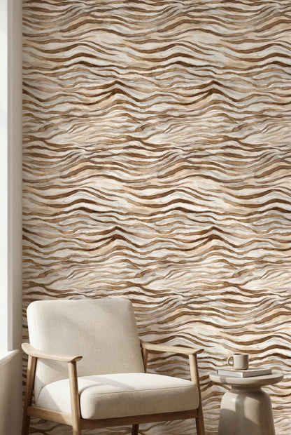 Beige and Brown Wave Abstract Wallpaper