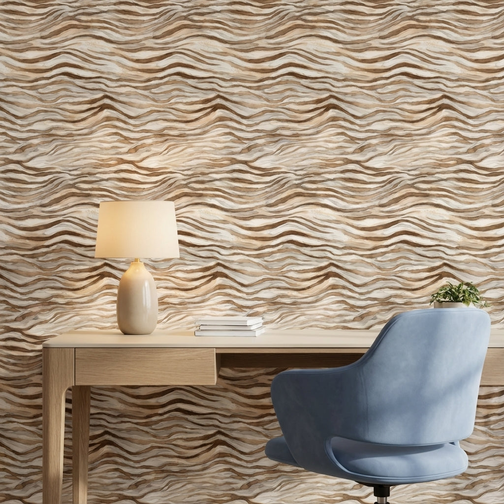 Beige and Brown Wave Abstract Wallpaper