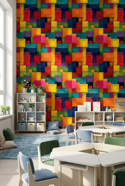Geometric Wallpaper Vibrant Modern Decorative Mural
