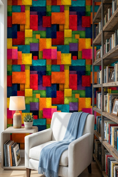 Geometric Wallpaper Vibrant Modern Decorative Mural