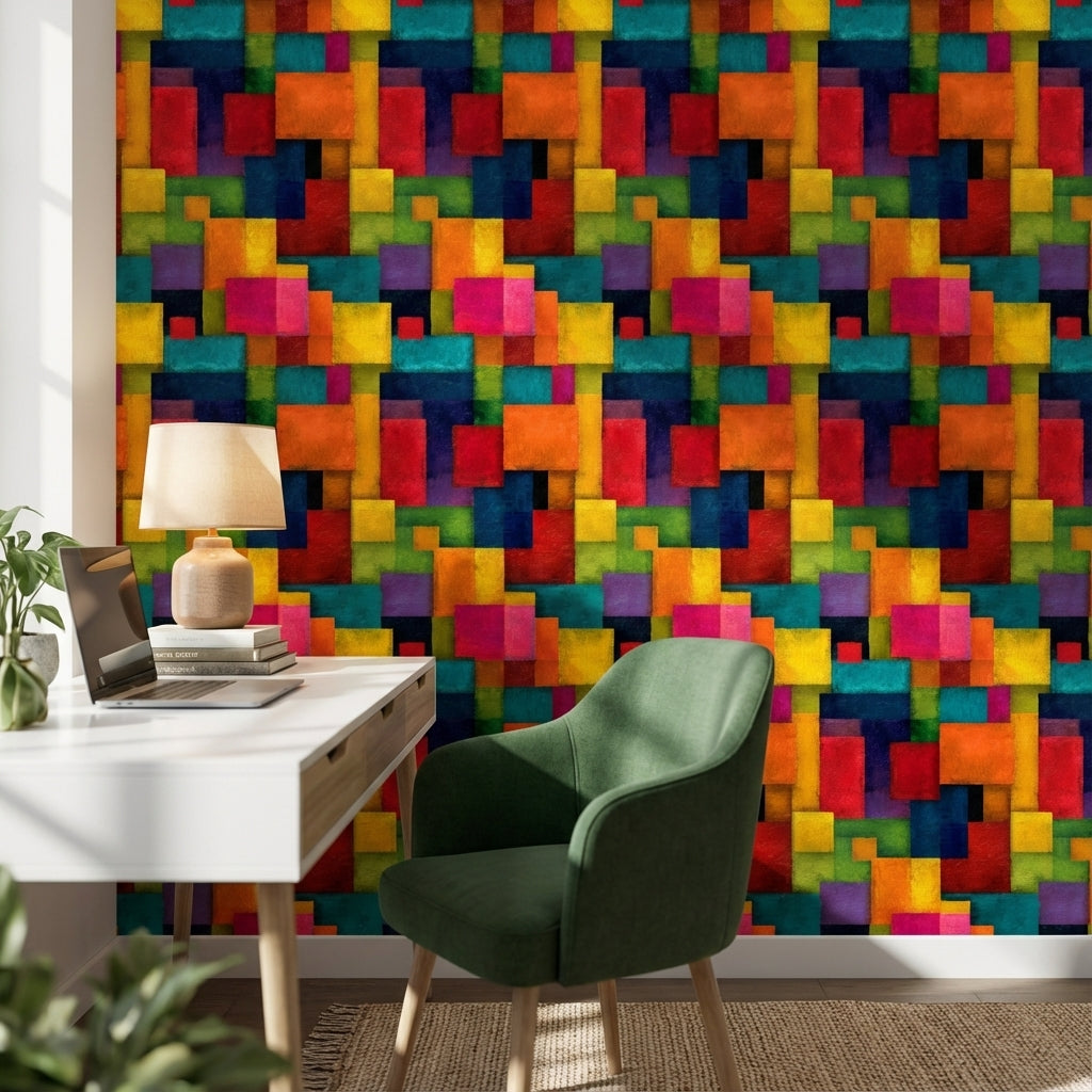 Geometric Wallpaper Vibrant Modern Decorative Mural