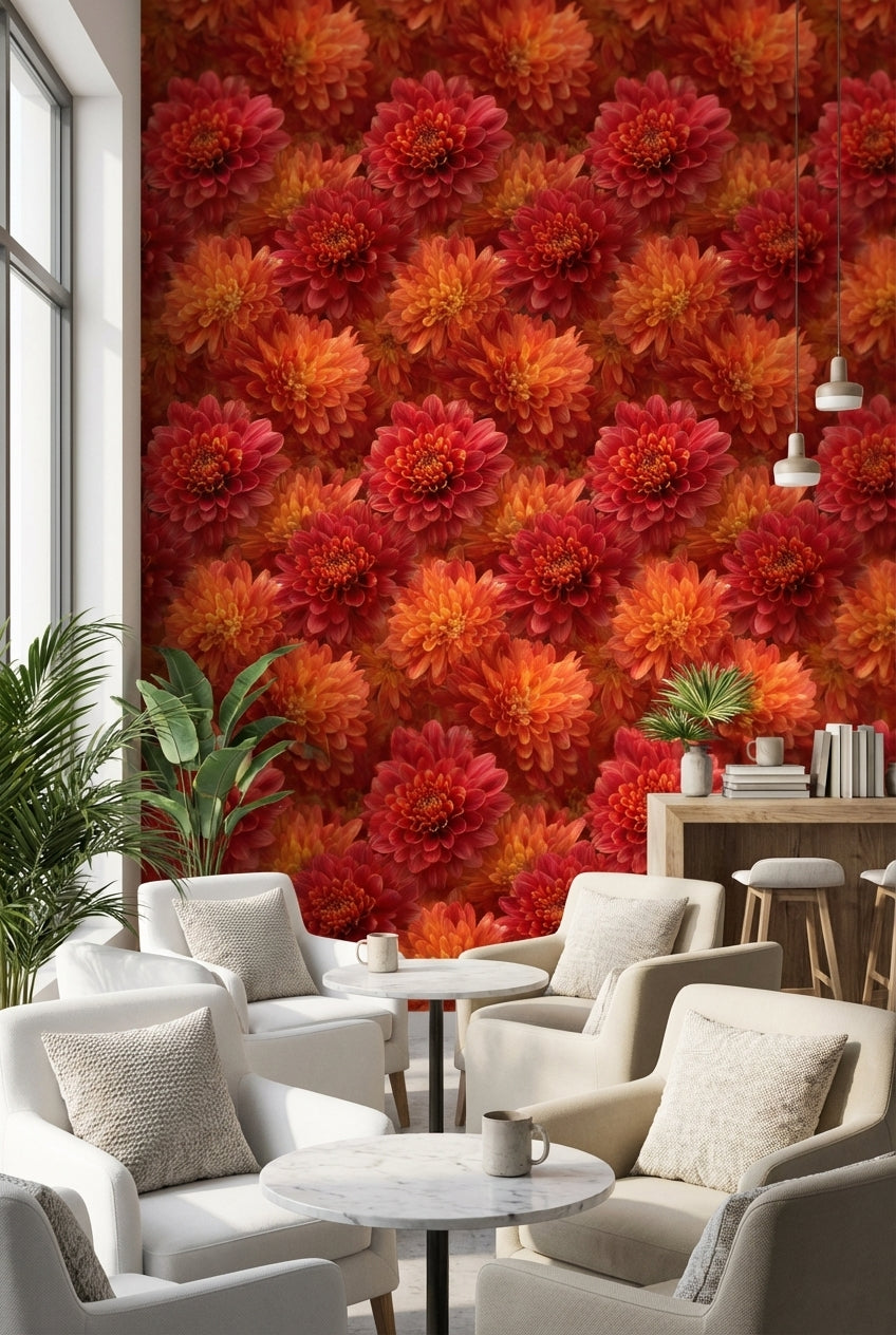 Floral Wallpaper Vibrant Mural Red Wall Decor