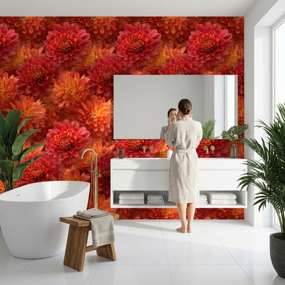 Floral Wallpaper Vibrant Mural Red Wall Decor