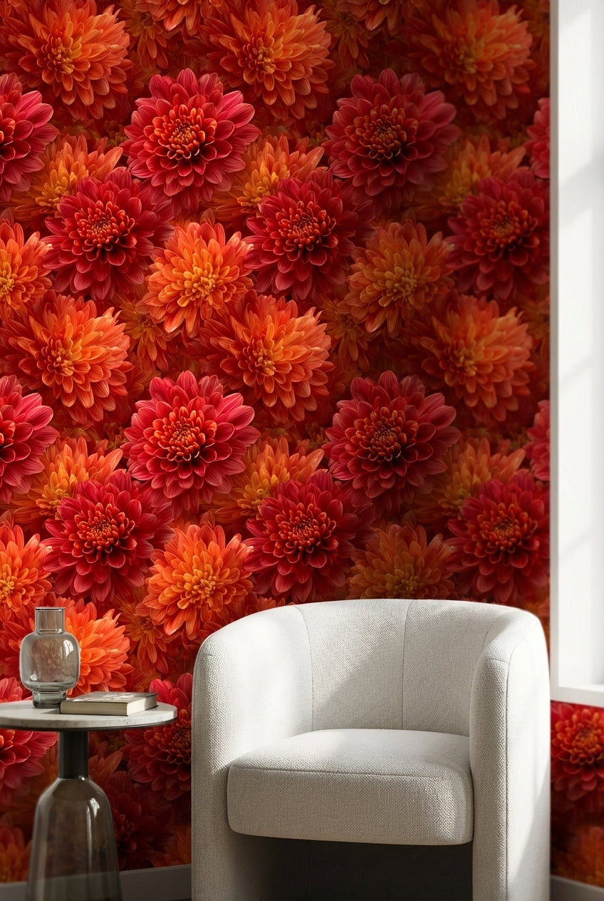 Floral Wallpaper Vibrant Mural Red Wall Decor