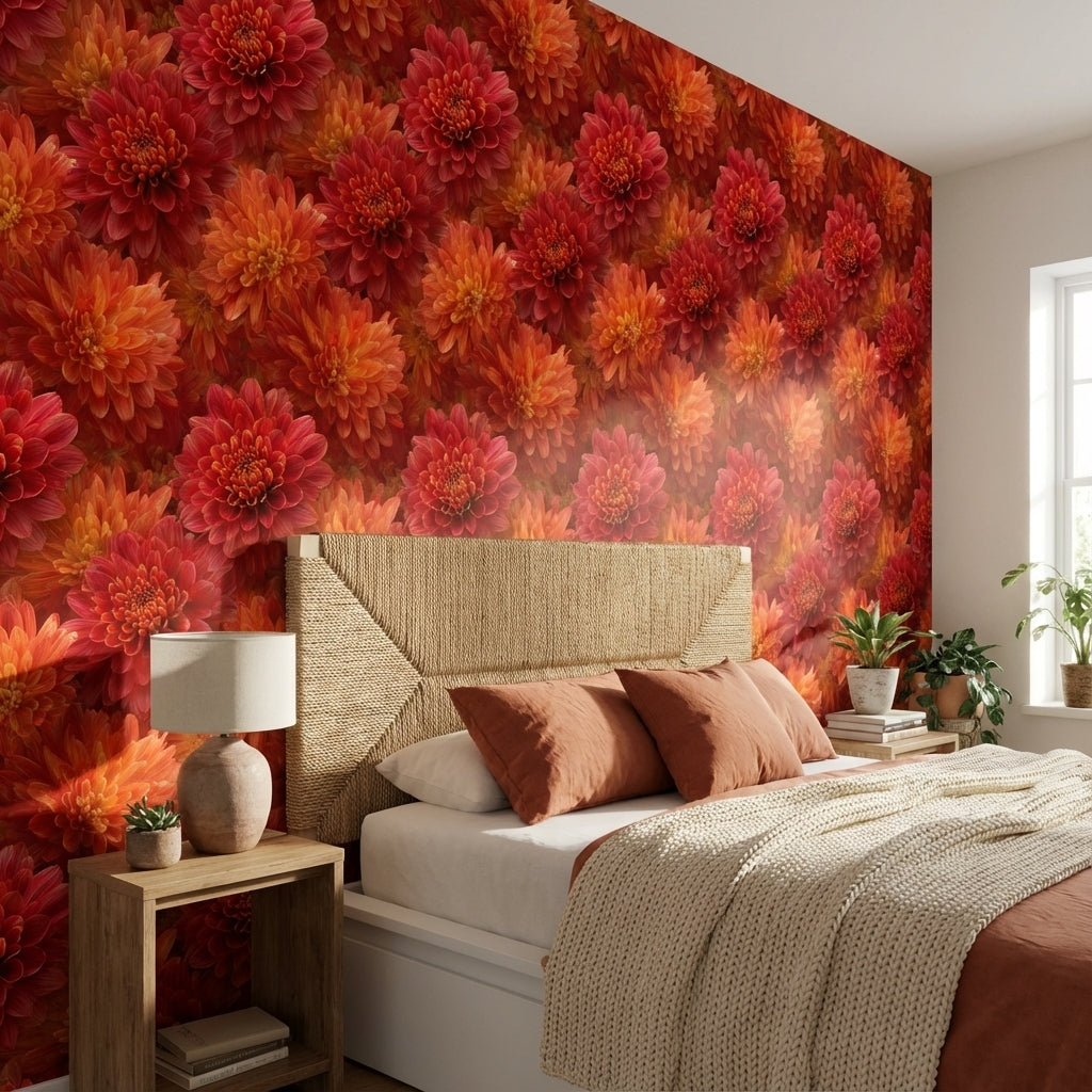 Floral Wallpaper Vibrant Mural Red Wall Decor