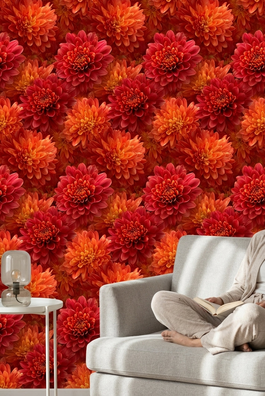 Floral Wallpaper Vibrant Mural Red Wall Decor