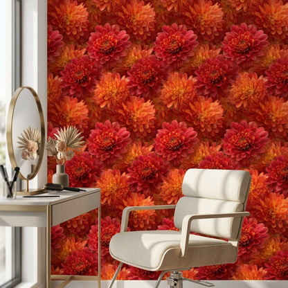 Floral Wallpaper Vibrant Mural Red Wall Decor