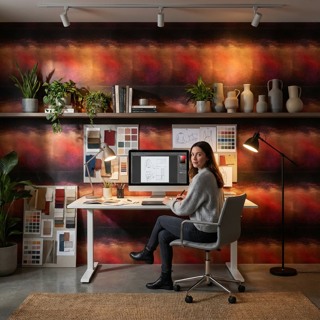 Textured Wallpaper Fiery Mural Elegant Wall Decor