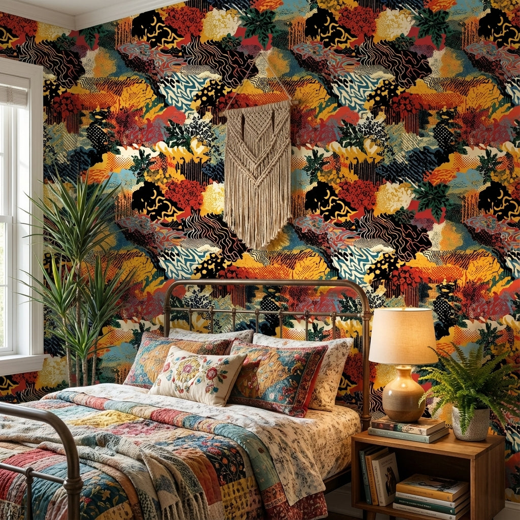 Abstract Geometric Wallpaper Vibrant Removable Eclectic Wall Decor
