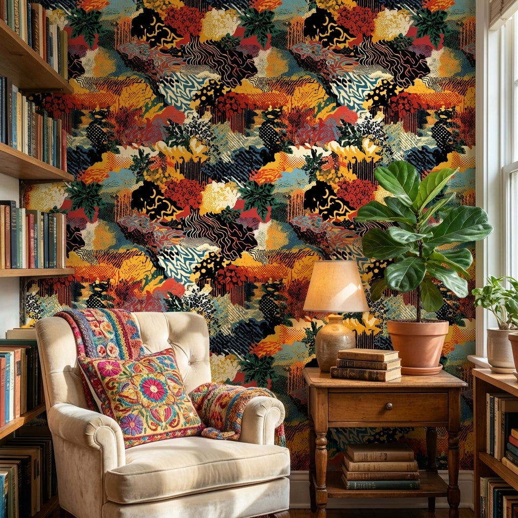Abstract Geometric Wallpaper Vibrant Removable Eclectic Wall Decor