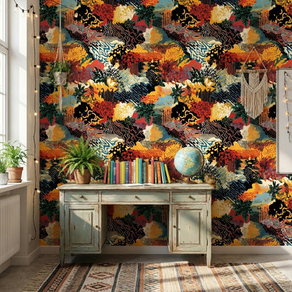 Abstract Geometric Wallpaper Vibrant Removable Eclectic Wall Decor